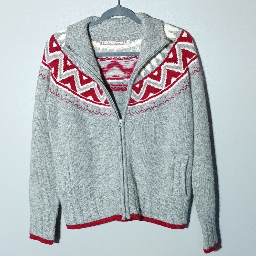 Obermeyer Faire Isle Womens Lambswool Angora Zip Cardigan Sweater Small - Picture 5 of 11
